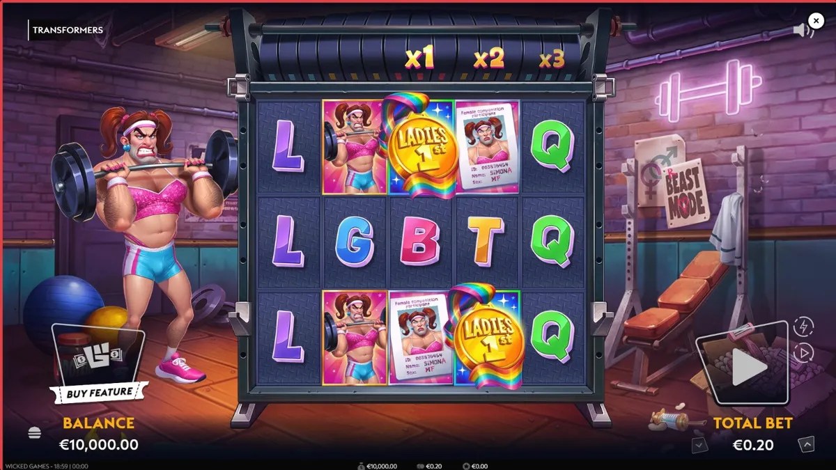 Tampilan visual neon-noir dari slot Transformers dengan karakter utama yang dominan.