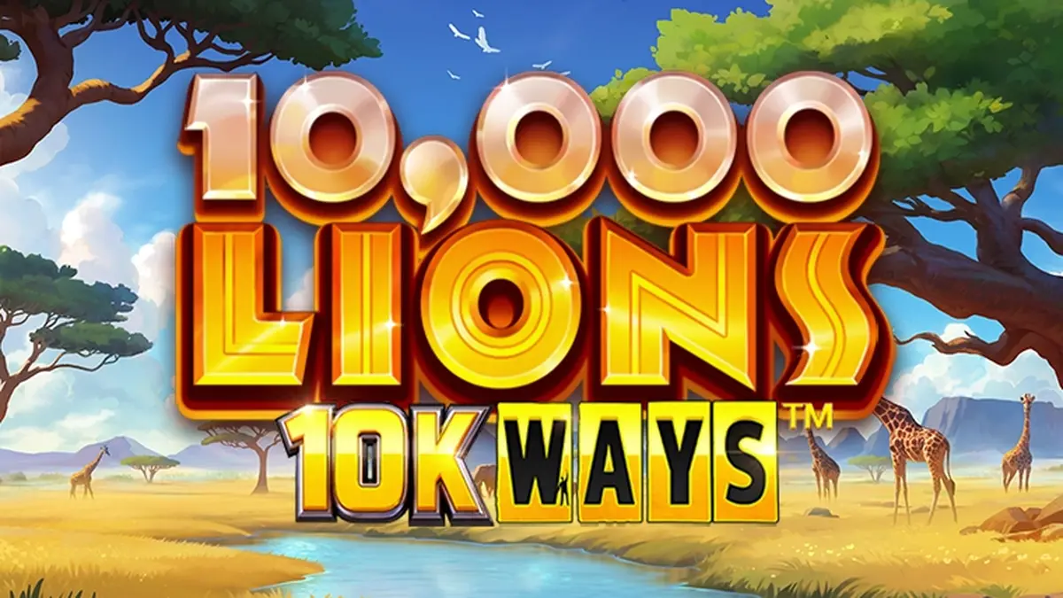 Tampilan visual slot 10,000 Lions 10K Ways dengan tema alam liar yang megah