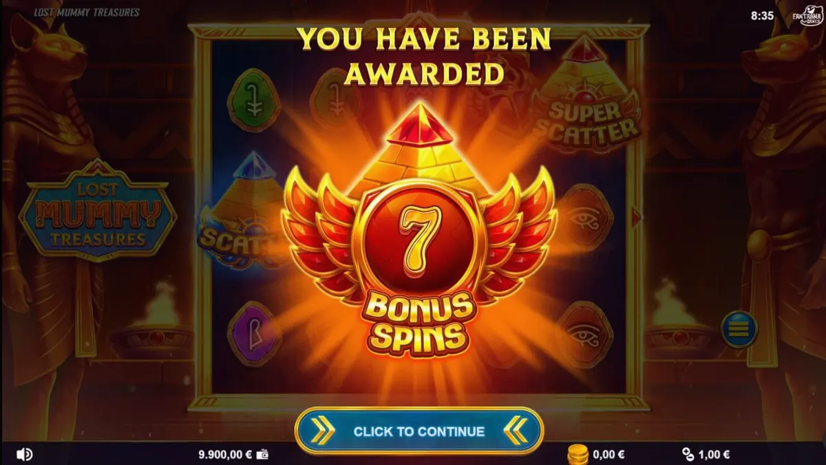 Tampilan visual slot Lost Mummy Treasures dengan tema kuil Mesir kuno